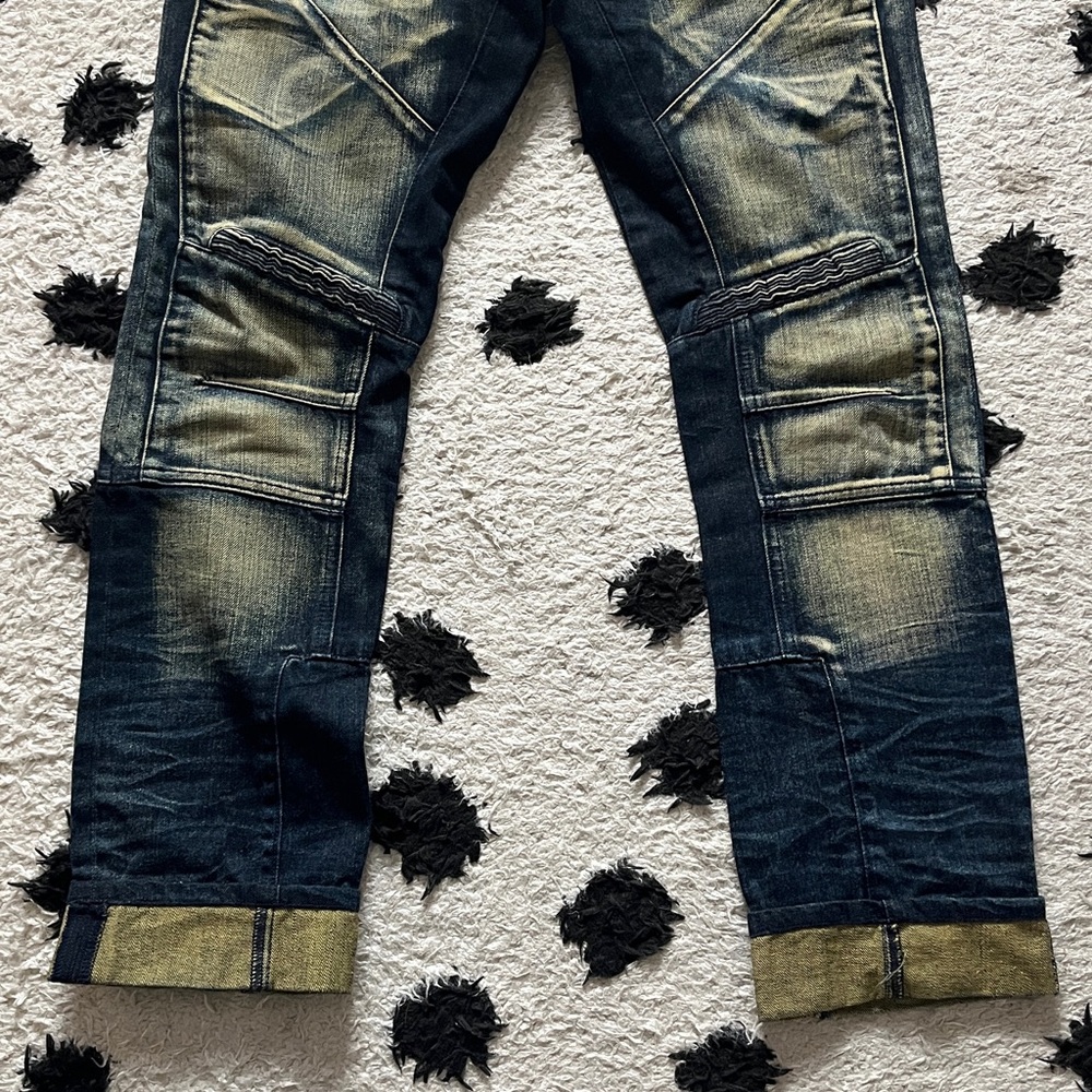 PRPS W30 Men's Dark Blue and Tan Relaxed distressed Jeans - Picture 10 of 16